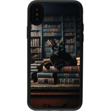 iPhone X / Xs Case Hülle - Silikon schwarz Katze Bücher dunkel