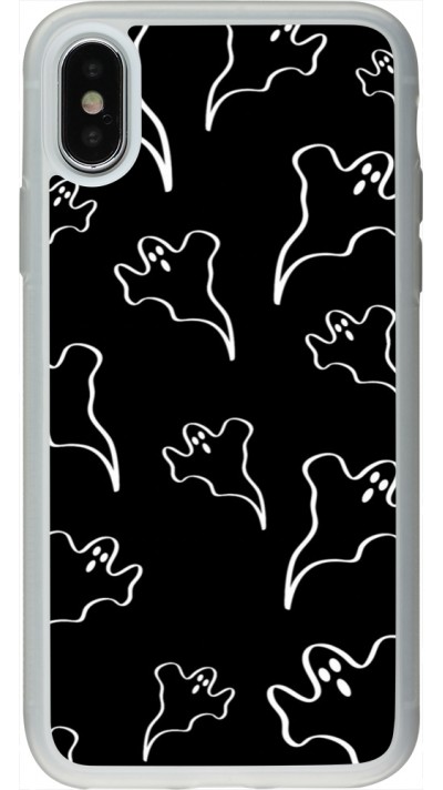 iPhone X / Xs Case Hülle - Silikon transparent Halloween 2024 black and white ghosts