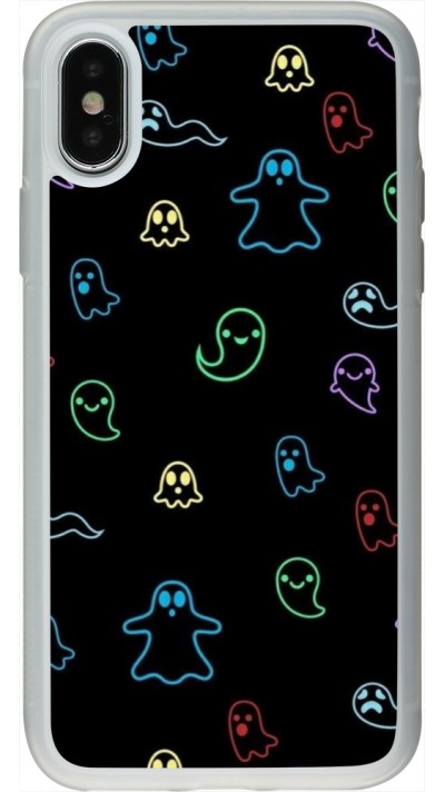 iPhone X / Xs Case Hülle - Silikon transparent Halloween 2024 colorful ghosts