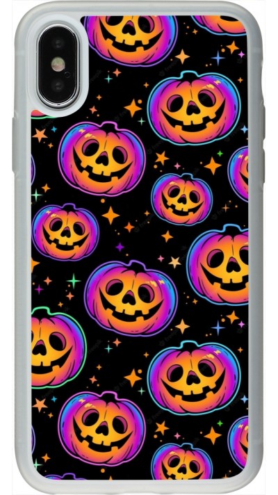 iPhone X / Xs Case Hülle - Silikon transparent Halloween 2024 rainbow pumpkins