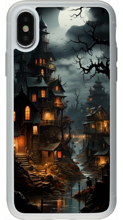 iPhone X / Xs Case Hülle - Silikon transparent Halloween 2024 scary town