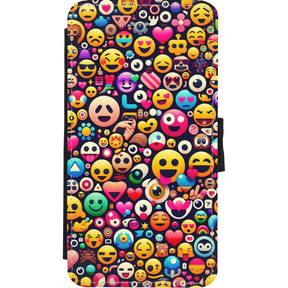 iPhone X / Xs Case Hülle - Wallet schwarz Emoji Mix Farbe