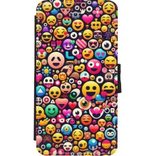 iPhone X / Xs Case Hülle - Wallet schwarz Emoji Mix Farbe