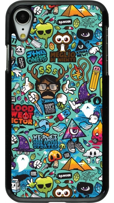 Coque iPhone XR - Mixed Cartoons Turquoise