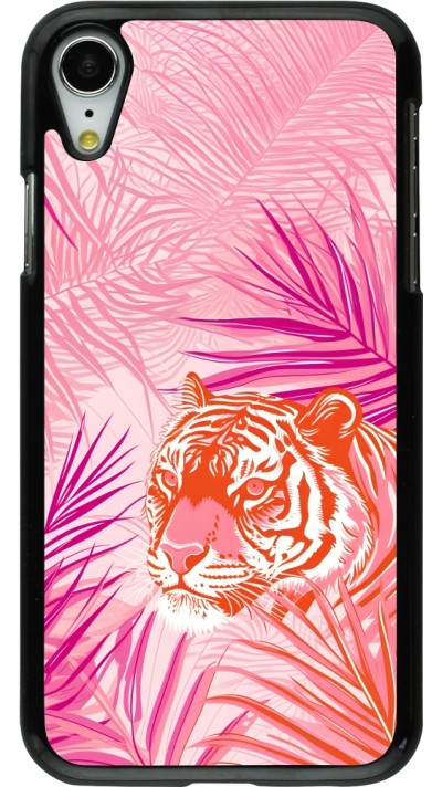 Coque iPhone XR - Tigre palmiers roses