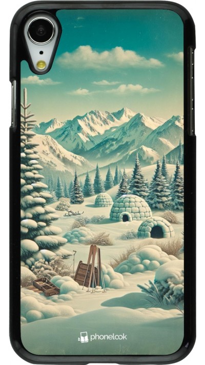 iPhone XR Case Hülle - Vintage Schneebedeckter Berg Iglu