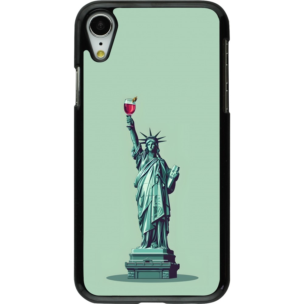 iPhone XR Case Hülle - Freiheitsstatue mit einem Glas Wein