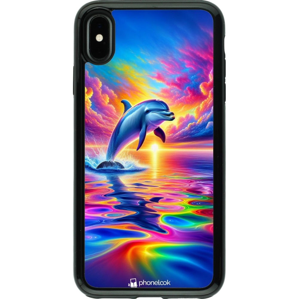 iPhone Xs Max Case Hülle - Hybrid Armor schwarz Glücklicher Regenbogen-Delfin