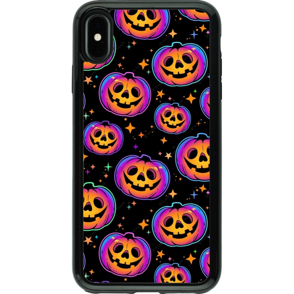 iPhone Xs Max Case Hülle - Hybrid Armor schwarz Halloween 2024 rainbow pumpkins