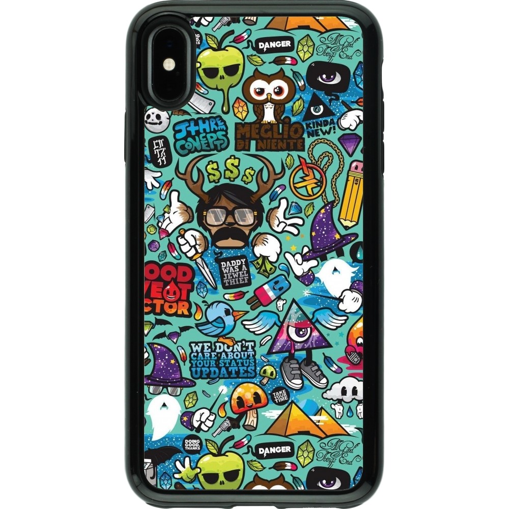 iPhone Xs Max Case Hülle - Hybrid Armor schwarz Mixed Cartoons Turquoise