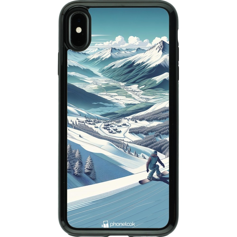 iPhone Xs Max Case Hülle - Hybrid Armor schwarz Snowboarder Berg