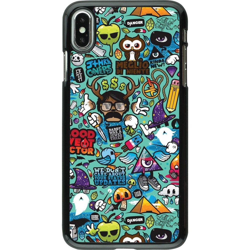 iPhone Xs Max Case Hülle - Mixed Cartoons Turquoise