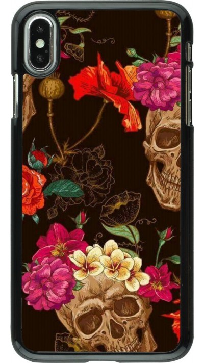 Hülle iPhone Xs Max - Skulls and flowers