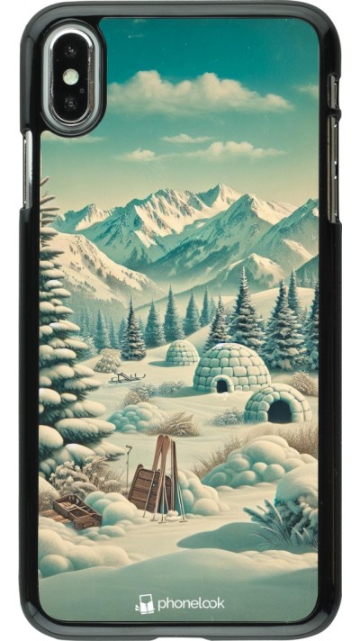 iPhone Xs Max Case Hülle - Vintage Schneebedeckter Berg Iglu