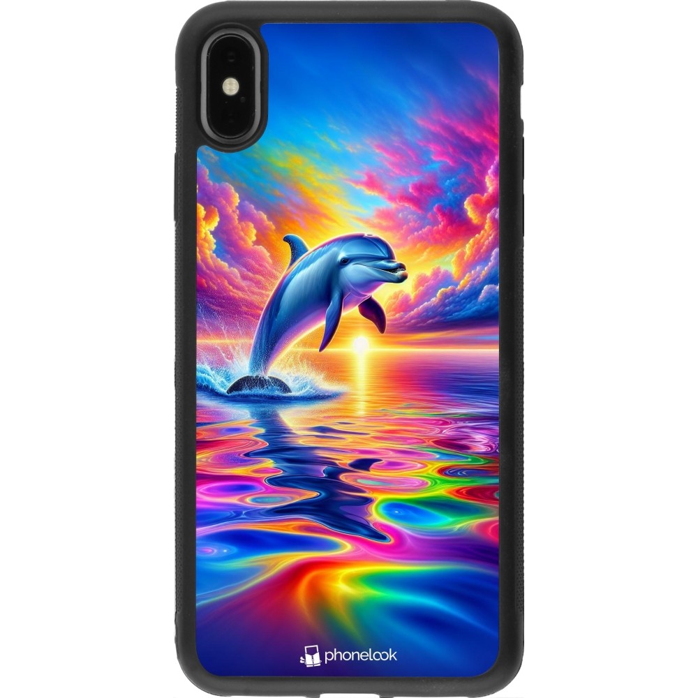 iPhone Xs Max Case Hülle - Silikon schwarz Glücklicher Regenbogen-Delfin