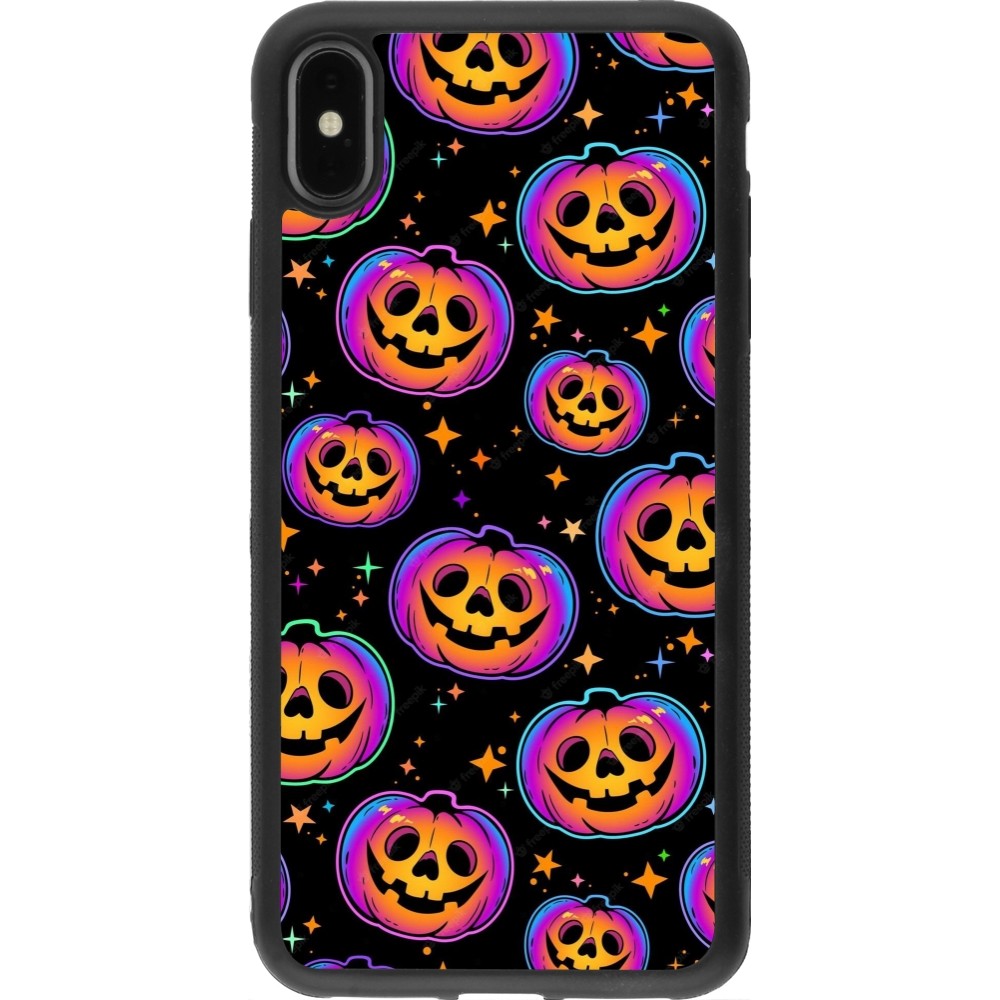 iPhone Xs Max Case Hülle - Silikon schwarz Halloween 2024 rainbow pumpkins