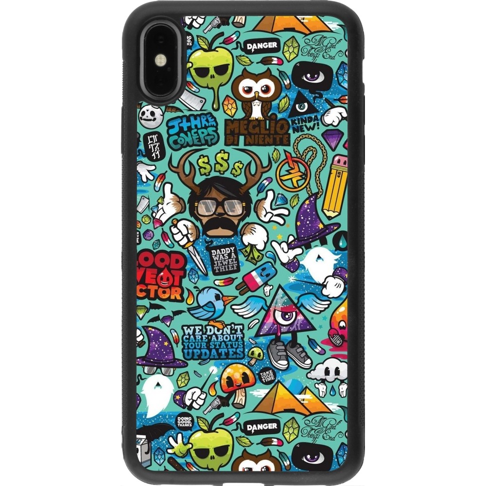 iPhone Xs Max Case Hülle - Silikon schwarz Mixed Cartoons Turquoise