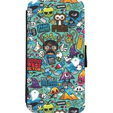 iPhone Xs Max Case Hülle - Wallet schwarz Mixed Cartoons Turquoise