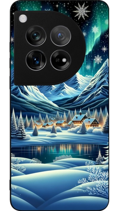 OnePlus 12 Case Hülle - Silikon schwarz Verschneites Bergdorf am See in der Nacht