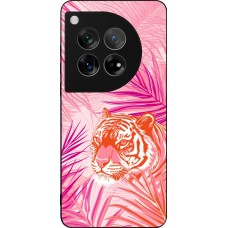 OnePlus 12 Case Hülle - Silikon schwarz Tiger Palmen rosa