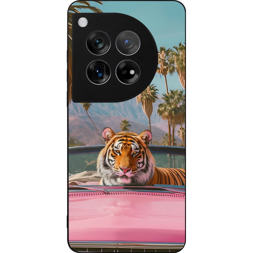 OnePlus 12 Case Hülle - Silikon schwarz Tiger Auto rosa