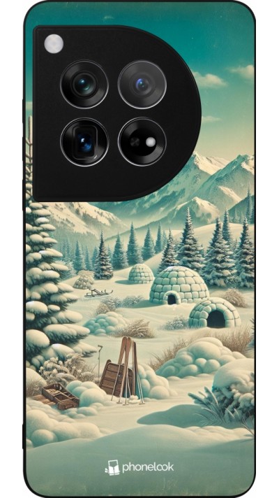 OnePlus 12 Case Hülle - Silikon schwarz Vintage Schneebedeckter Berg Iglu