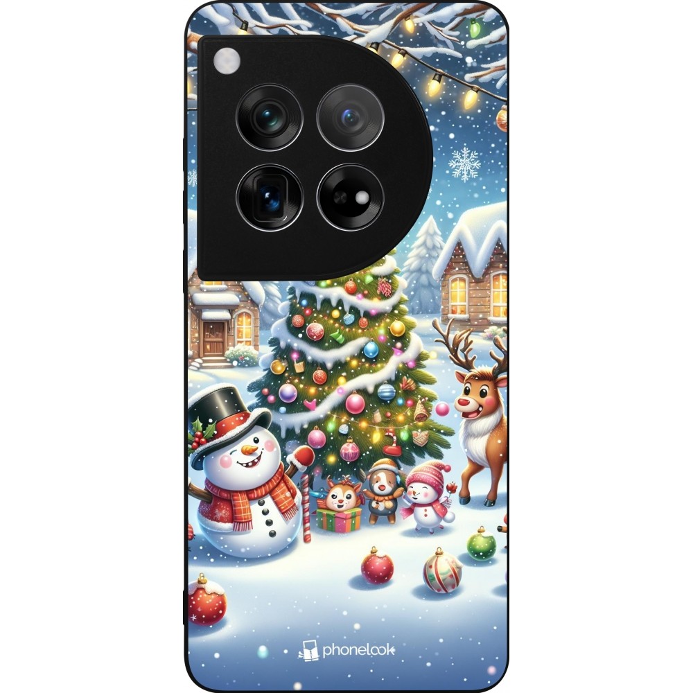 OnePlus 12 Case Hülle - Silikon schwarz Weihnachten 2023 Schneemann und Tannenbaum