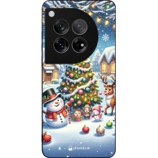 OnePlus 12 Case Hülle - Silikon schwarz Weihnachten 2023 Schneemann und Tannenbaum