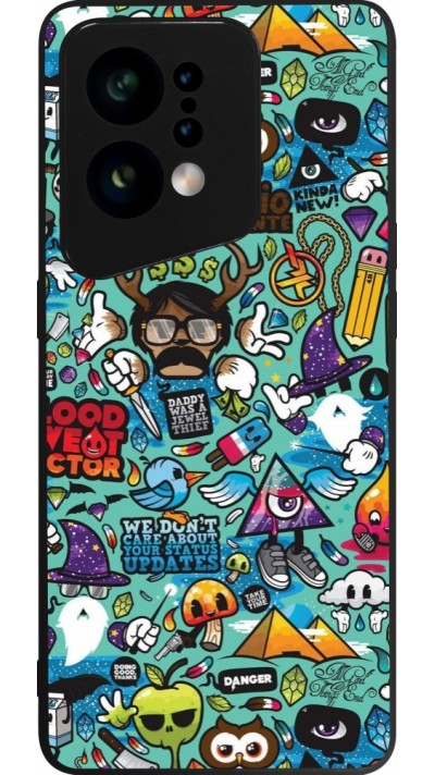 Coque OPPO Find X5 - Silicone rigide noir Mixed Cartoons Turquoise