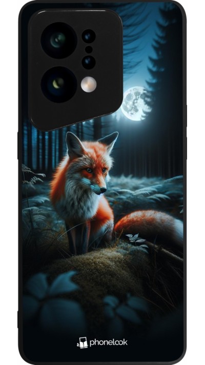 Coque OPPO Find X5 - Silicone rigide noir Renard lune forêt