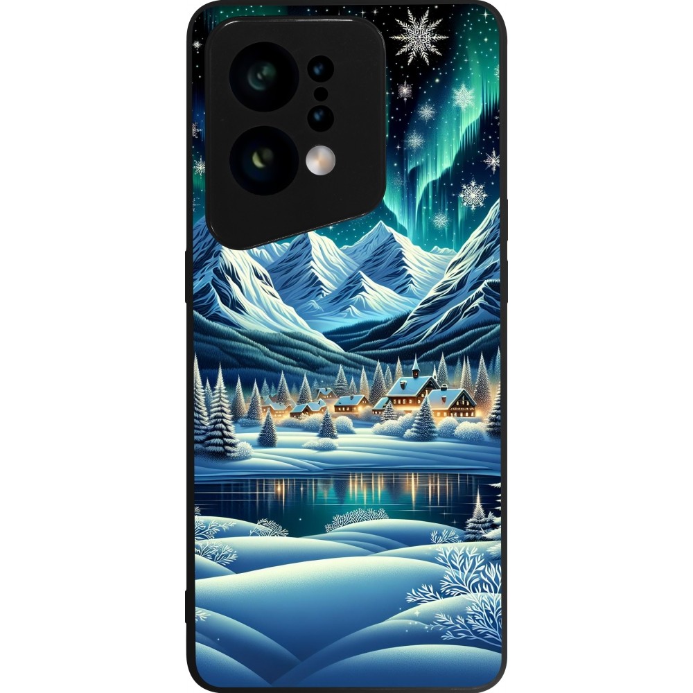 Coque OPPO Find X5 - Silicone rigide noir Snowy Mountain Village Lake night