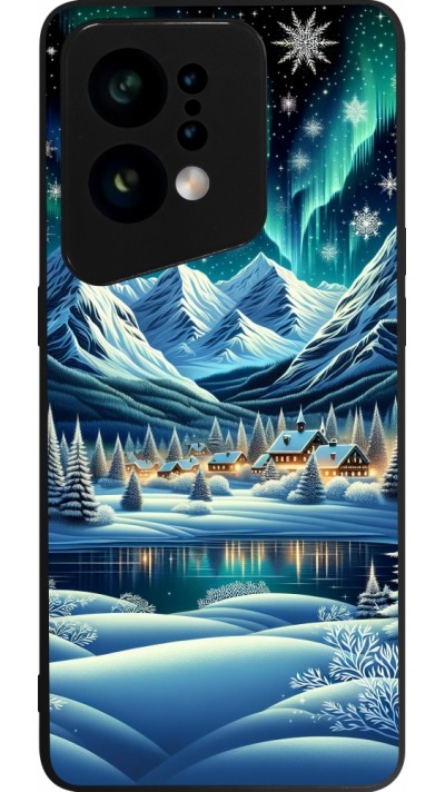 OPPO Find X5 Case Hülle - Silikon schwarz Verschneites Bergdorf am See in der Nacht