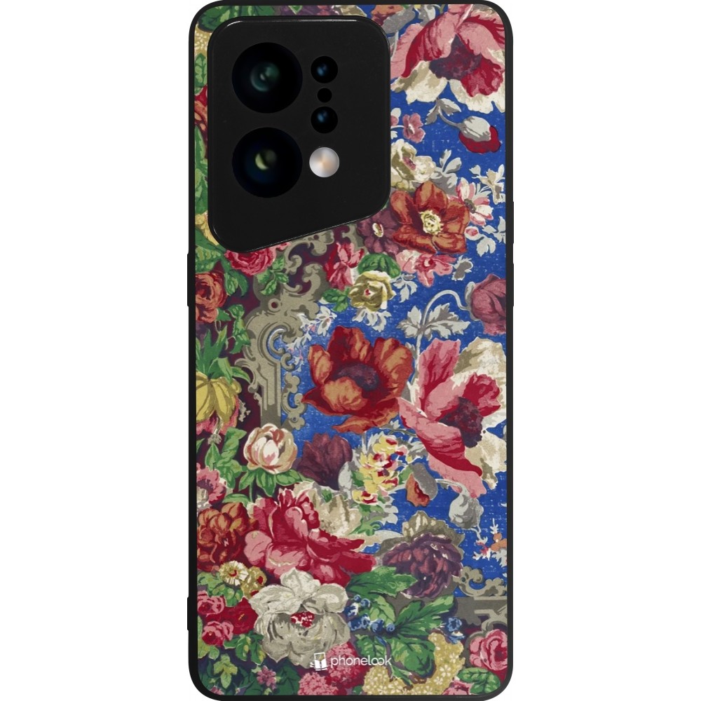 OPPO Find X5 Case Hülle - Silikon schwarz Vintage Art Flowers