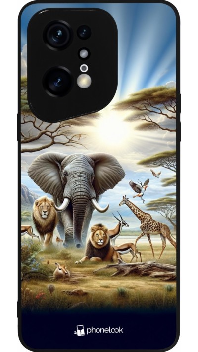 Coque OPPO Find X5 Pro - Silicone rigide noir Vie sauvage africaine