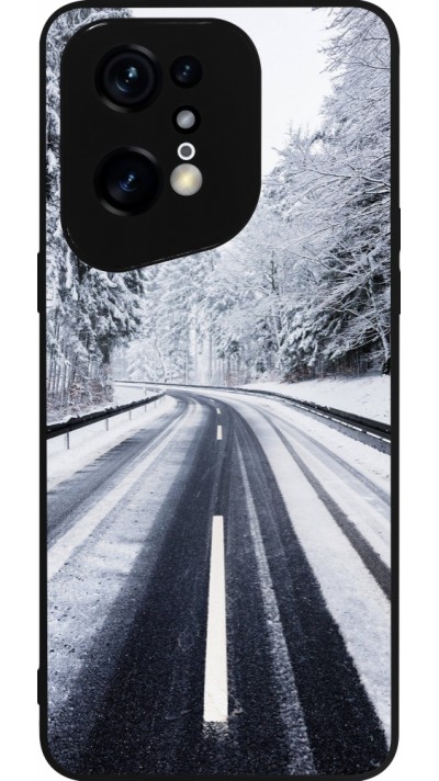 OPPO Find X5 Pro Case Hülle - Silikon schwarz Winter 22 Snowy Road