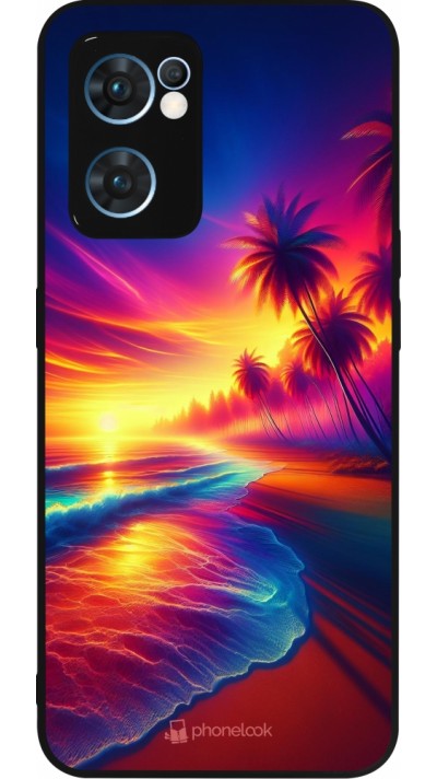 OPPO Reno7 5G Case Hülle - Silikon schwarz Strand Sonnenuntergang auffällig