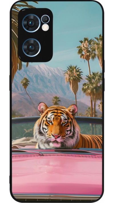 OPPO Reno7 5G Case Hülle - Silikon schwarz Tiger Auto rosa