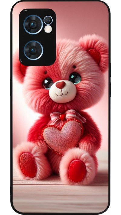 OPPO Reno7 5G Case Hülle - Silikon schwarz Valentin 2024 Rosaroter Teddybär