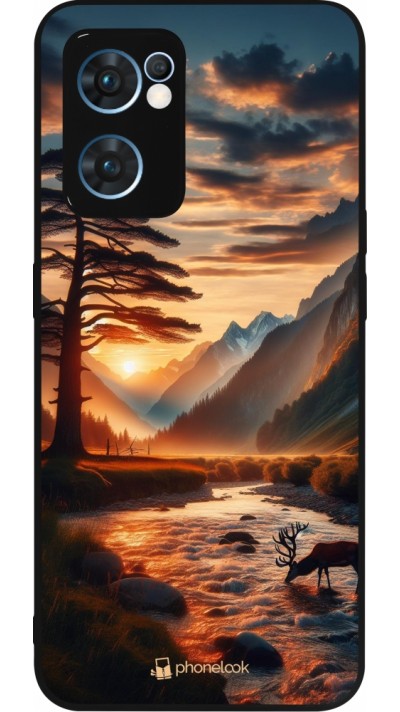 OPPO Reno7 5G Case Hülle - Silikon schwarz Tal Sonnenuntergang Hirsch Baum