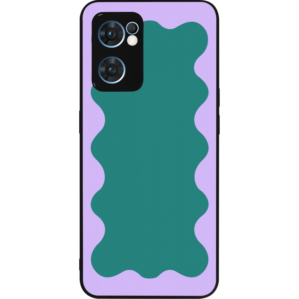 OPPO Reno7 5G Case Hülle - Silikon schwarz Wavy Rectangle Green Purple