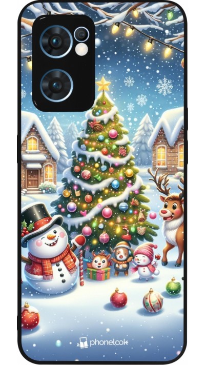 OPPO Reno7 5G Case Hülle - Silikon schwarz Weihnachten 2023 Schneemann und Tannenbaum