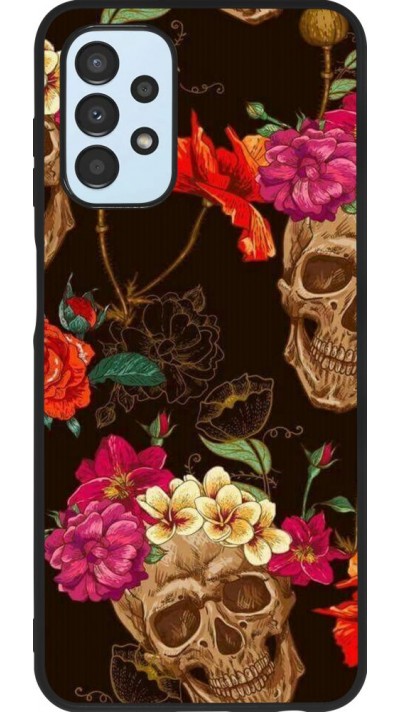 Hülle Samsung Galaxy A13 5G - Silikon schwarz Skulls and flowers