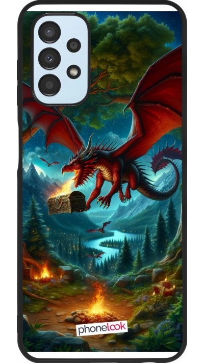 Samsung Galaxy A13 5G Case Hülle - Silikon schwarz Drache Fliegend Wald Schatz