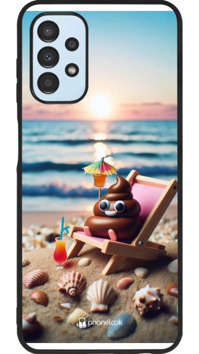 Samsung Galaxy A13 5G Case Hülle - Silikon schwarz Kackhaufen Emoji auf Liegestuhl