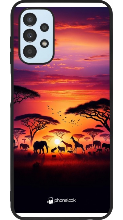 Samsung Galaxy A13 5G Case Hülle - Silikon schwarz Safari Sonnenuntergang Wildtiere