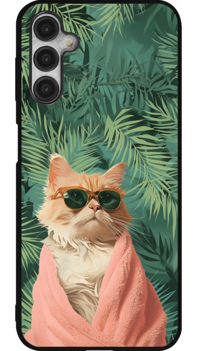 Samsung Galaxy A14 5G Case Hülle - Silikon schwarz Cat Summer Palms