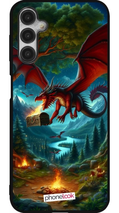 Samsung Galaxy A14 5G Case Hülle - Silikon schwarz Drache Fliegend Wald Schatz