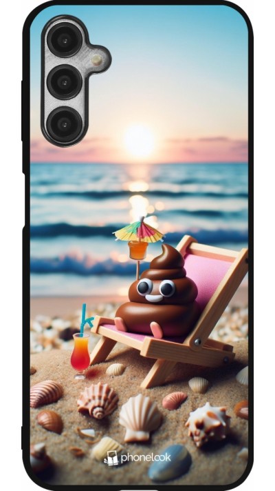 Samsung Galaxy A14 5G Case Hülle - Silikon schwarz Kackhaufen Emoji auf Liegestuhl