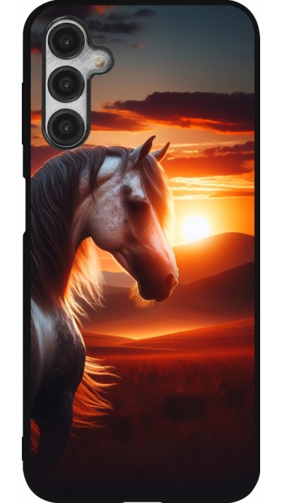 Samsung Galaxy A14 5G Case Hülle - Silikon schwarz Majestätischer Sonnenuntergang Pferd