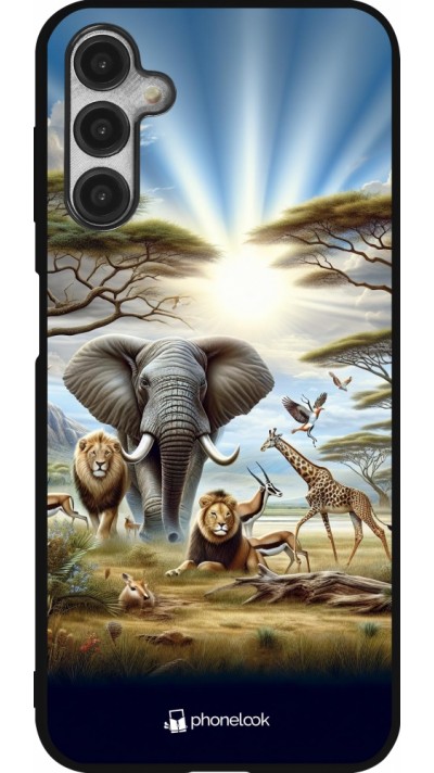 Coque Samsung Galaxy A14 5G - Silicone rigide noir Vie sauvage africaine